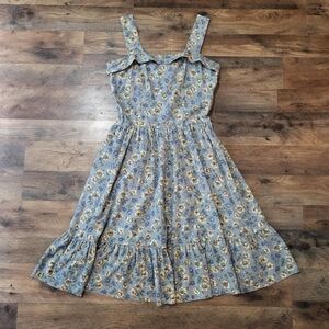 Vintage Handmade Women's Blue Floral Ruffle Hem Back Zipper Dress Size Small